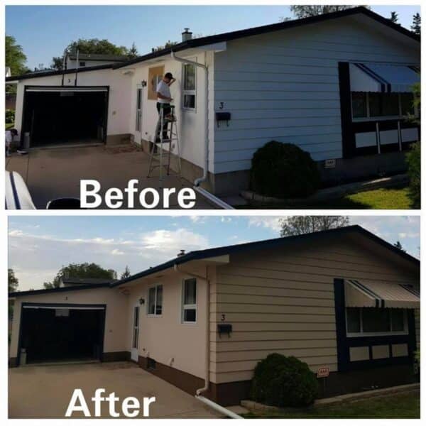 A before and after images of one of the successful painting projects of All Weather Exteriors