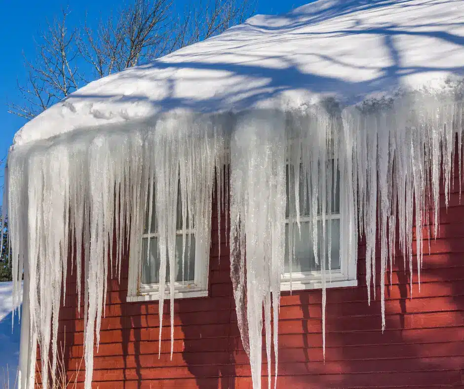 snow build up and ice dams on a roof