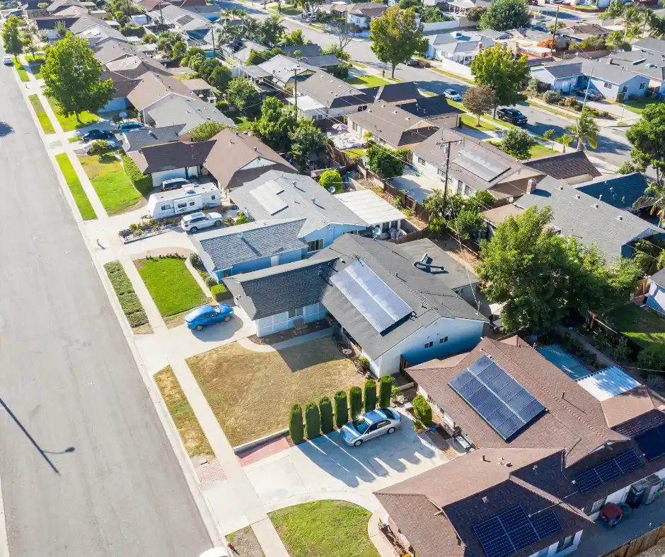 a aerial view of a neighborhood