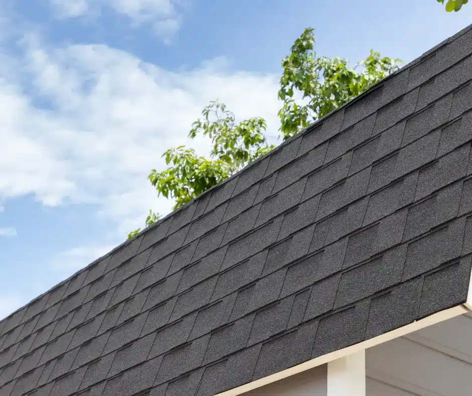 a roof of a house with trees in the background