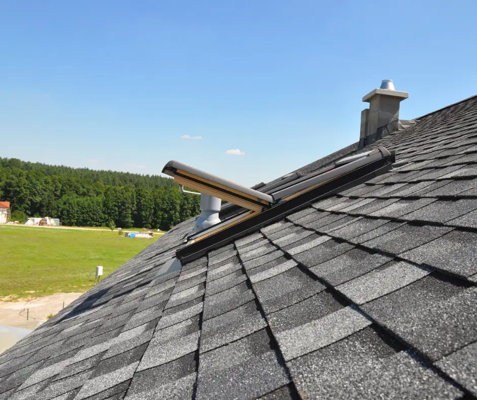 a roof with a skylight on it 