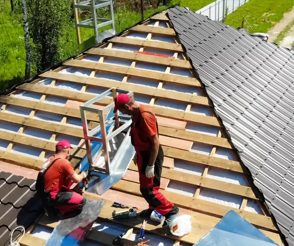 a group of men working on a roof