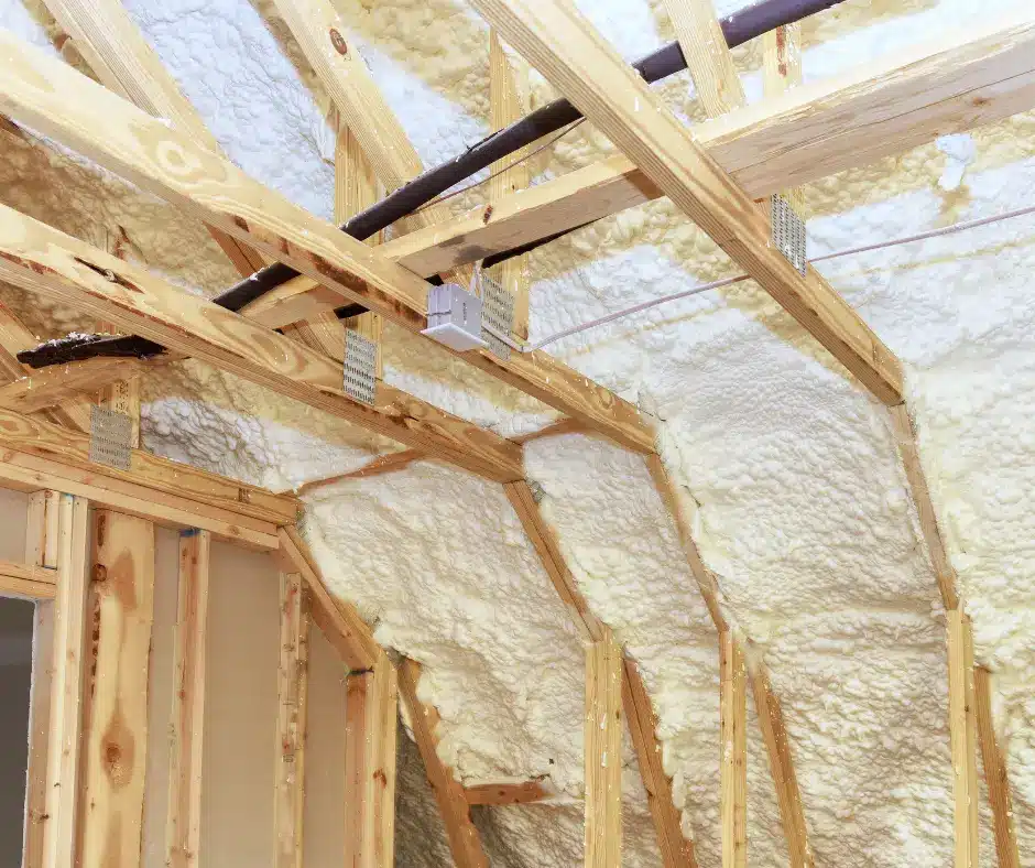 a room with a foamy insulation on roof